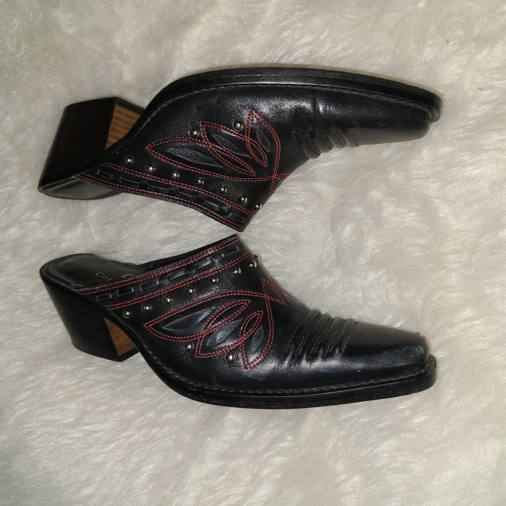 Cole Haan Size 6B Black Leather Western Style Mules